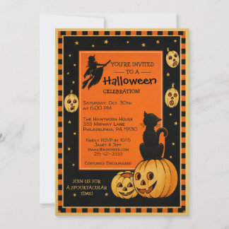 Convite de Halloween de Estilo Retro Personalizáve