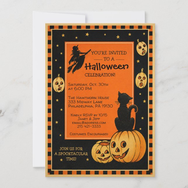 Convite de Halloween de Estilo Retro Personalizáve (Frente)