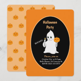 Convite de Halloween de Fantasminha e Abóbora para