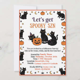 Convite de Halloween de Gato Preto Fofo SZN Assust
