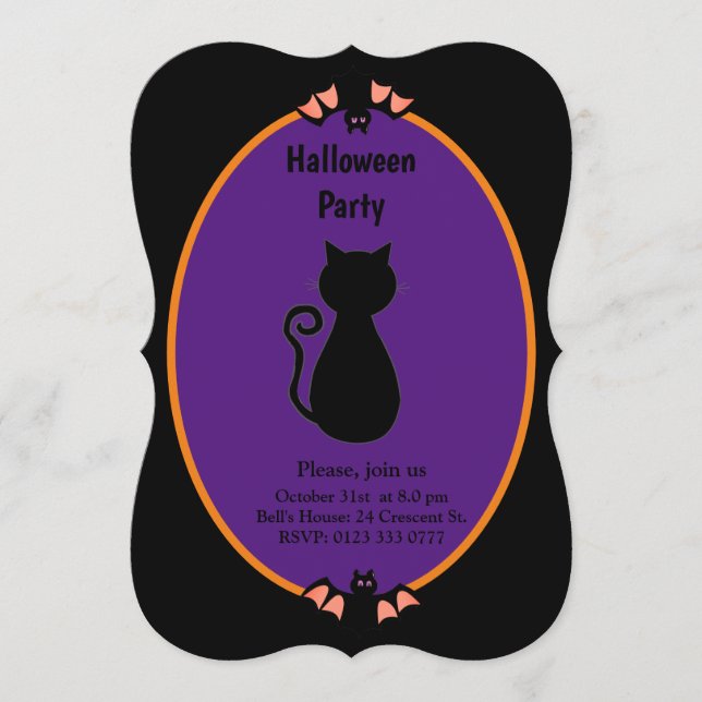 Convite de Halloween de Gato Preto & Morcegos Mode (Frente)