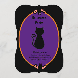 Convite de Halloween de Gato Preto & Morcegos Mode