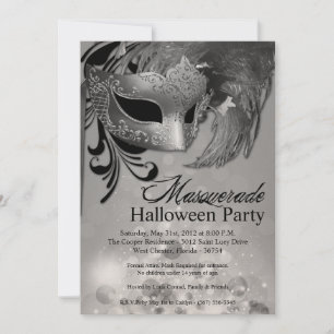 Convite de Halloween de Mascarada Silver 5x7