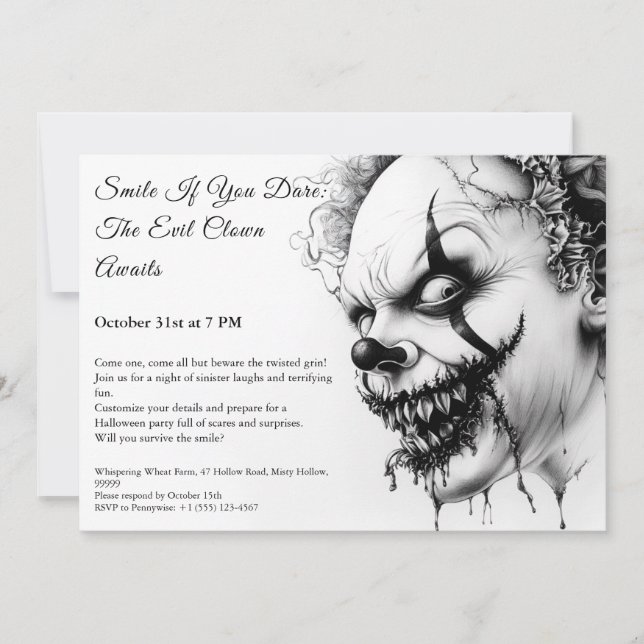 Convite de Halloween do Palhaço Mau – Sorriso Sini (Frente)