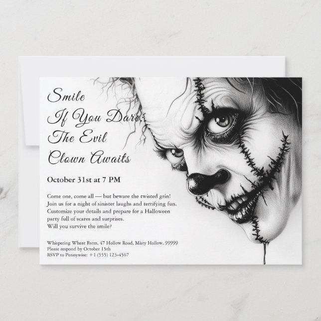 Convite de Halloween do Palhaço Mau – Sorriso Sini (Frente)