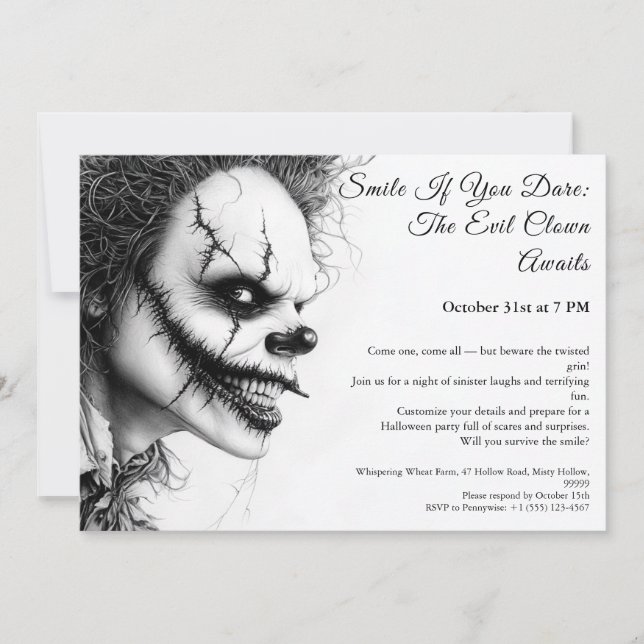 Convite de Halloween do Palhaço Mau – Sorriso Sini (Frente)