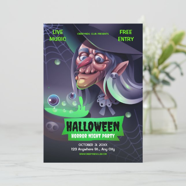 Convite de Halloween Editável, Noite de Terror de  (Em pé/Frente)