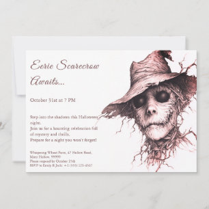 Convite de Halloween Espantalho Sinistro Preto e B