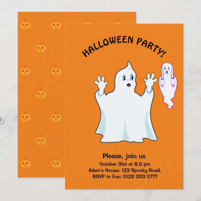 Convite de Halloween Fantasmas Trumpy & Munchy (Frente/Verso)