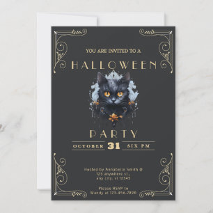 Convite de Halloween Gato Preto e Quadro Negro Dou