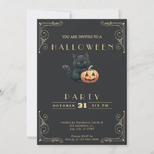 Convite de Halloween Gato Preto e Quadro Negro Dou