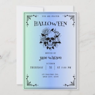 Convite de Halloween Gótico em Azul Gradiente