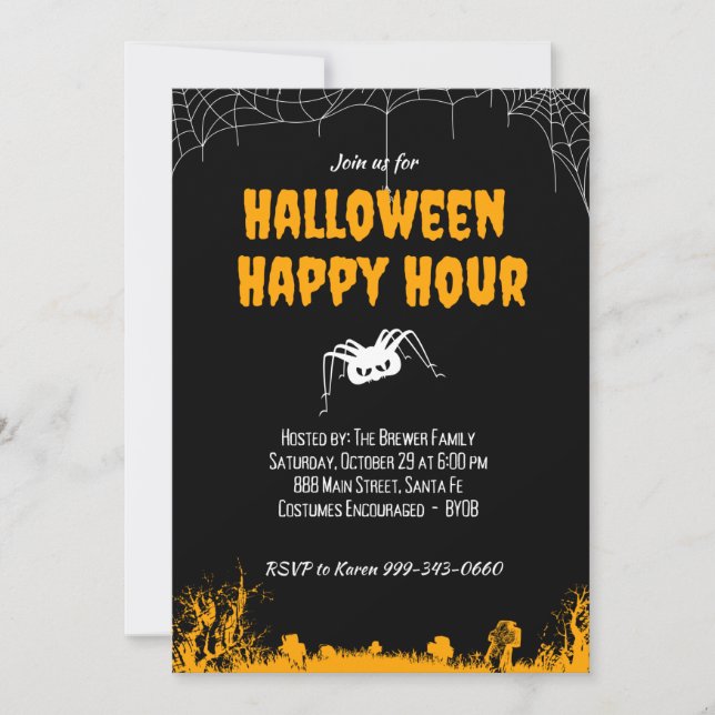 Convite de Halloween Happy Hour - Personalizável (Frente)