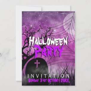 Convite de Halloween Lua Rosa + Teia de Aranha