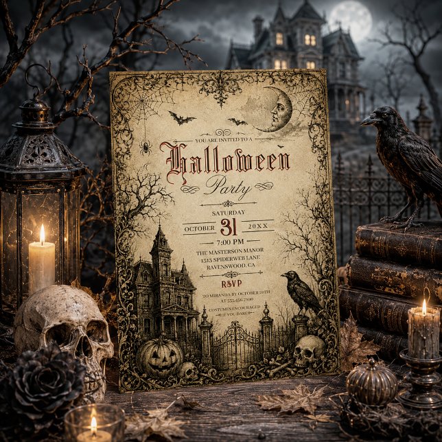 Convite de Halloween para Casa Assombrada com Corv (Criador carregado)