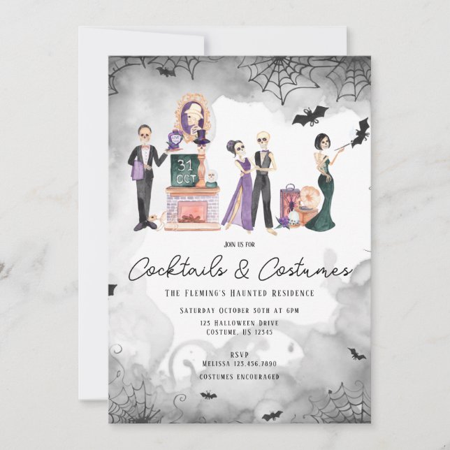Convite de Halloween para Coquetéis & Fantasias (Frente)