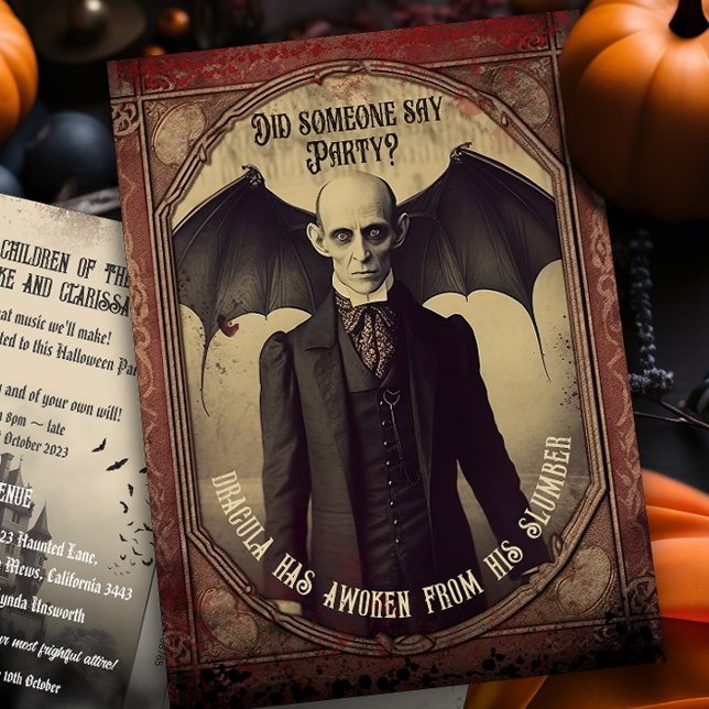 Convite de Halloween para Dracula de Orçamento (Budget Dracula Adult Halloween Party Postcard Invitation. Vintage Victorian Charm.)