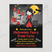 Convite de Halloween para Menina Vampira Fofa e Ca
