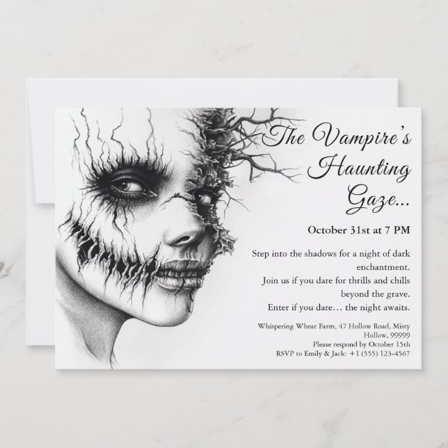Convite de Halloween para Mulher Vampira Assustado (Frente)