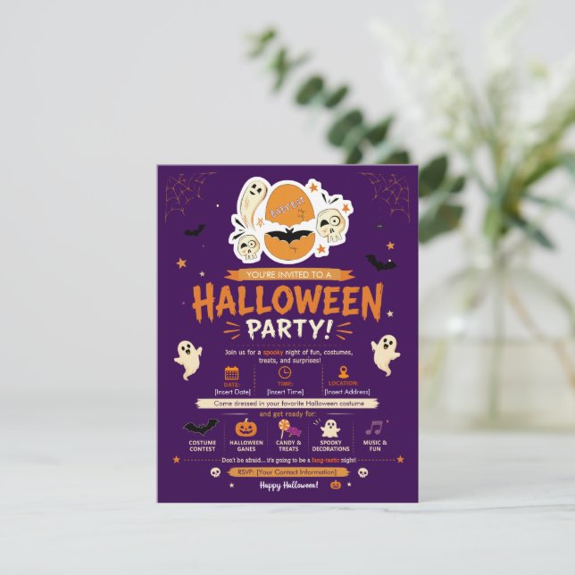 Convite de Halloween para Truque ou Travessura do  (Em pé/Frente)
