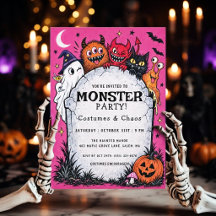 Convite de Halloween Retro para Festa de Monstros