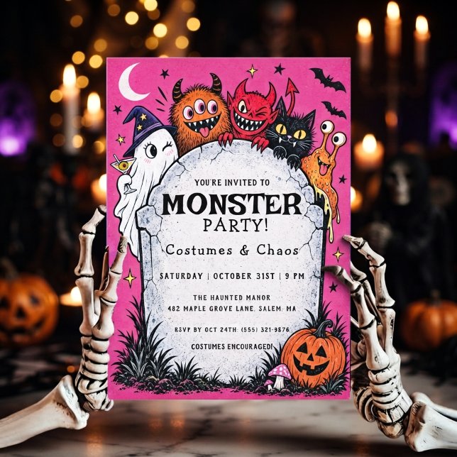 Convite de Halloween Retro para Festa de Monstros (Criador carregado)