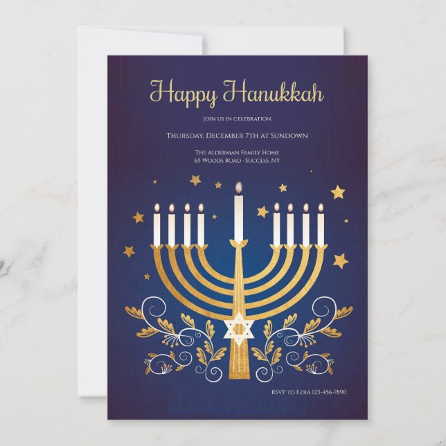 Convite de Hanukkah Dourado (Frente)