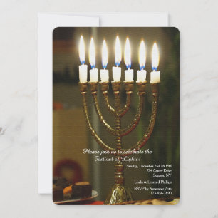 Convite de Hanukkah Menorá de Ouro