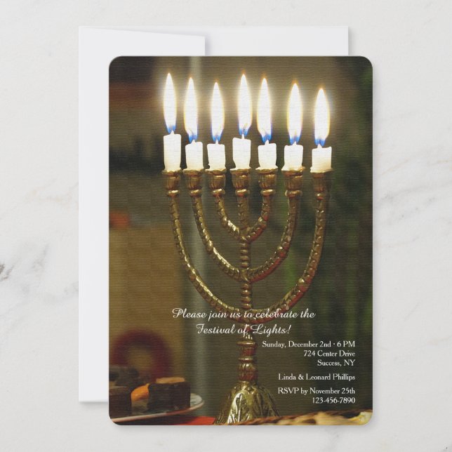 Convite de Hanukkah Menorá de Ouro (Frente)