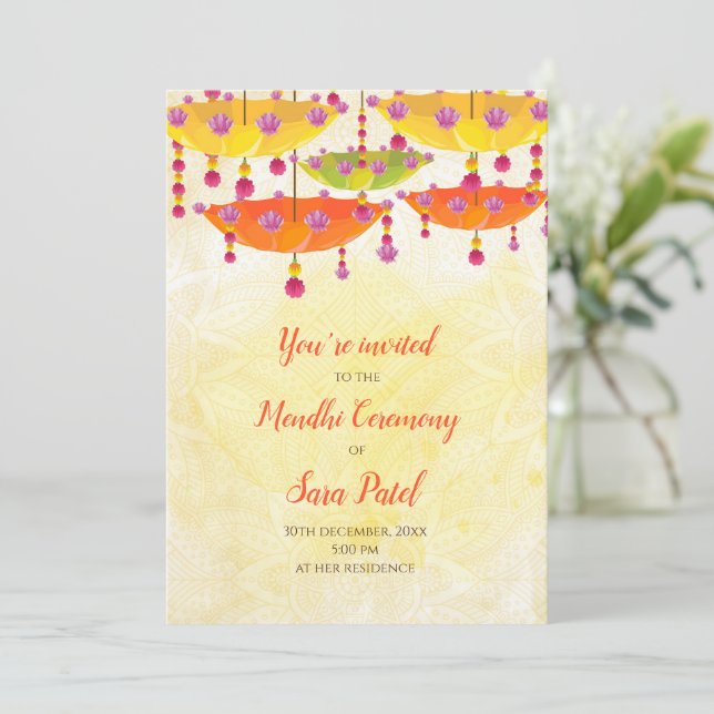 Convite de Henna e convites de Mendhi Festa de Hen (Em pé/Frente)