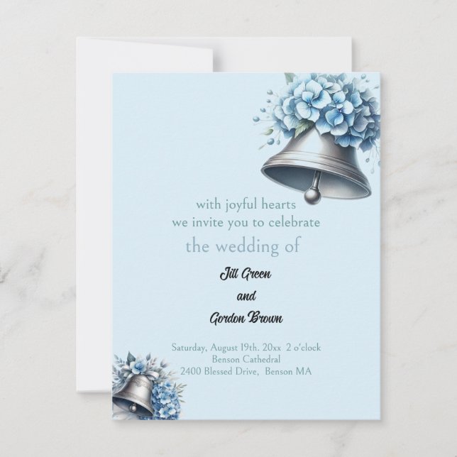Convite de Hidrangeia Azul Sinos de Casamento (Frente)