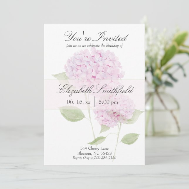 Convite de Hortênsia Rosa em Aquarela (Em pé/Frente)