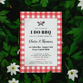 Convite de I Do BBQ com Tecido Xadrez Vermelho par
