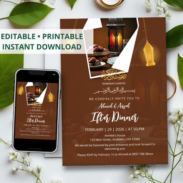 Convite de Iftar com Design Elegante de Tâmaras e  (Criador carregado)