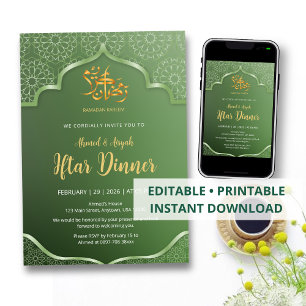 Convite de Iftar com Elegante Padrão Geométrico Is