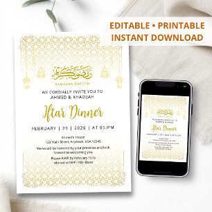 Convite de Iftar com Padrão Arabe de Luxo em Ouro