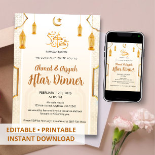 Convite de Iftar com Padrão Islâmico Elegante em C