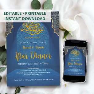 Convite de Iftar de Arco Islâmico Azul Meia-Noite 