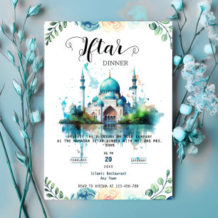 Convite de Iftar do Mezquita com Aquarela Floral p