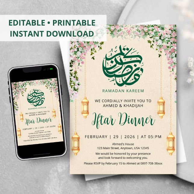 Convite de Iftar do Ramadan com Grinalda de Rosa R (Criador carregado)