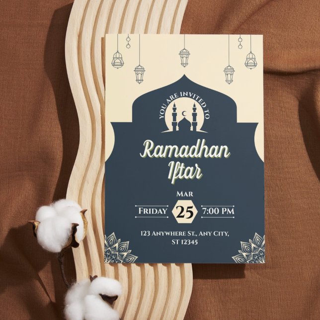 Convite de Iftar do Ramadão Azul Simples (Retrato) (Simple Blue Ramadan Iftar Invitation (Portrait))