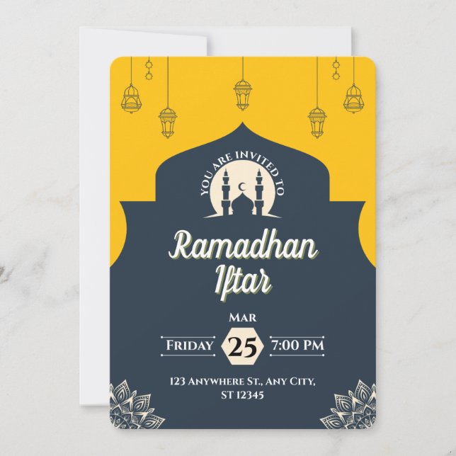 Convite de Iftar do Ramadão Azul Simples (Retrato) (Frente)