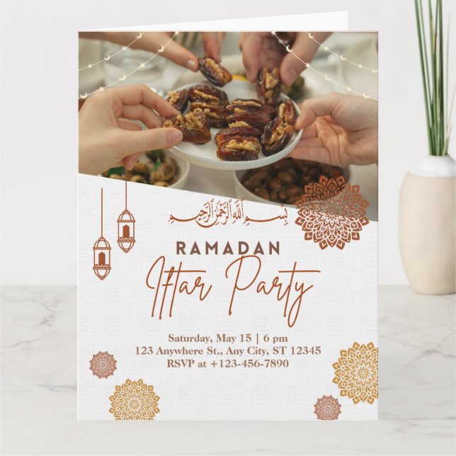 Convite de Iftar do Ramadão em Ouro Elegante com f (Frente)