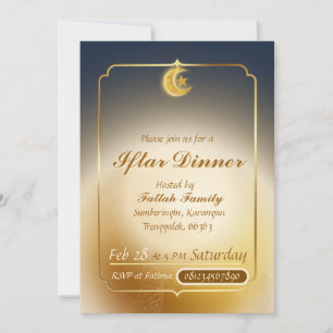 Convite de Iftar Elegante Azul Escuro e Dourado