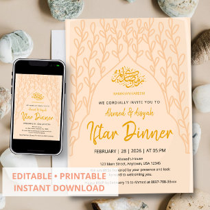 Convite de Iftar Floral Pêssego Minimalista Elegan