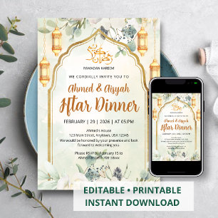Convite de Iftar Floral Verde Sage Elegante do Ram