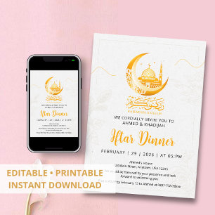 Convite de Iftar Lua Dourada Artística e Mesquita