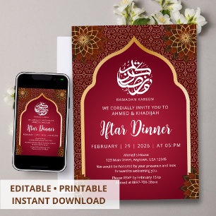 Convite de Iftar Mandala Floral Dourado Marrom Lux