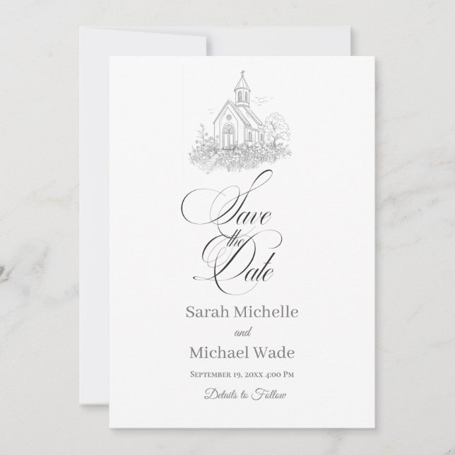 Convite de Igreja Calligraphy Save the Date (Frente)