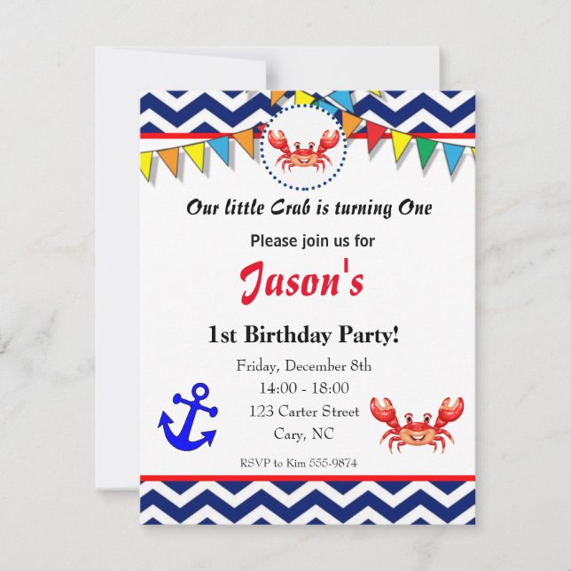 Convite de ilustração de caranguejo (Frente)